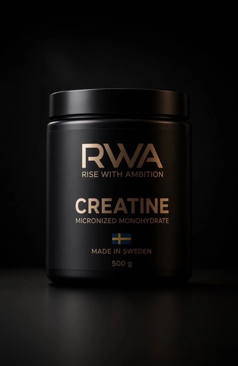 RWA Creatine i svart förpackning med guldfärgad text